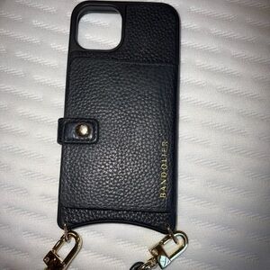 Bandolier iPhone 13 Black Leather Phone Case with Gold Accents